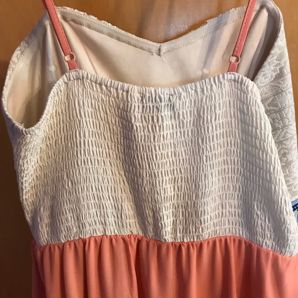 Coral and lace dress